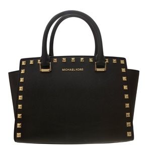 Michael Kors Selma MD Stud Black Leather Satchel